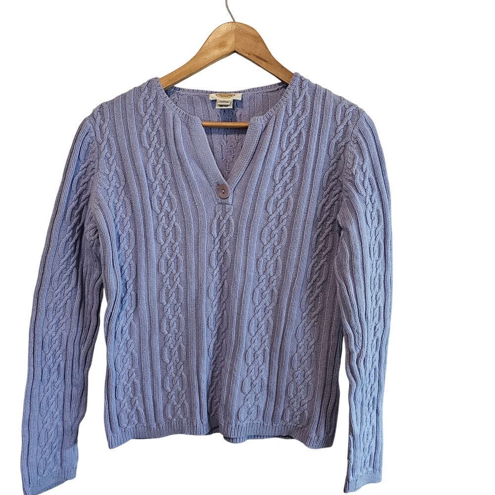 Talbots Y2K Sweater Womens Med Purple Cable Knit Boho Soft Preppy Spring Cottage
